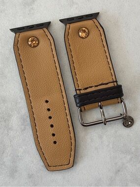 Spark*l Tan & Black Leather Sivella Apple Watch Band - Size 2, 38-41mm